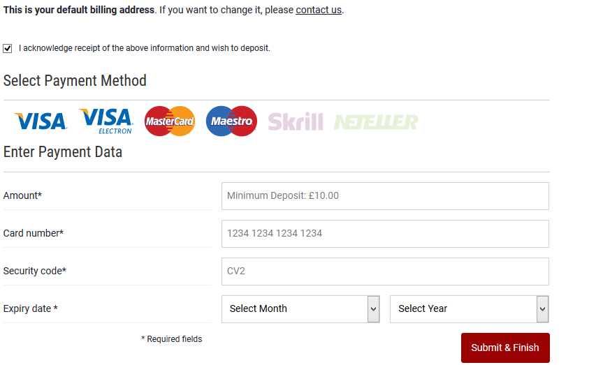 Dafabet Payment methods