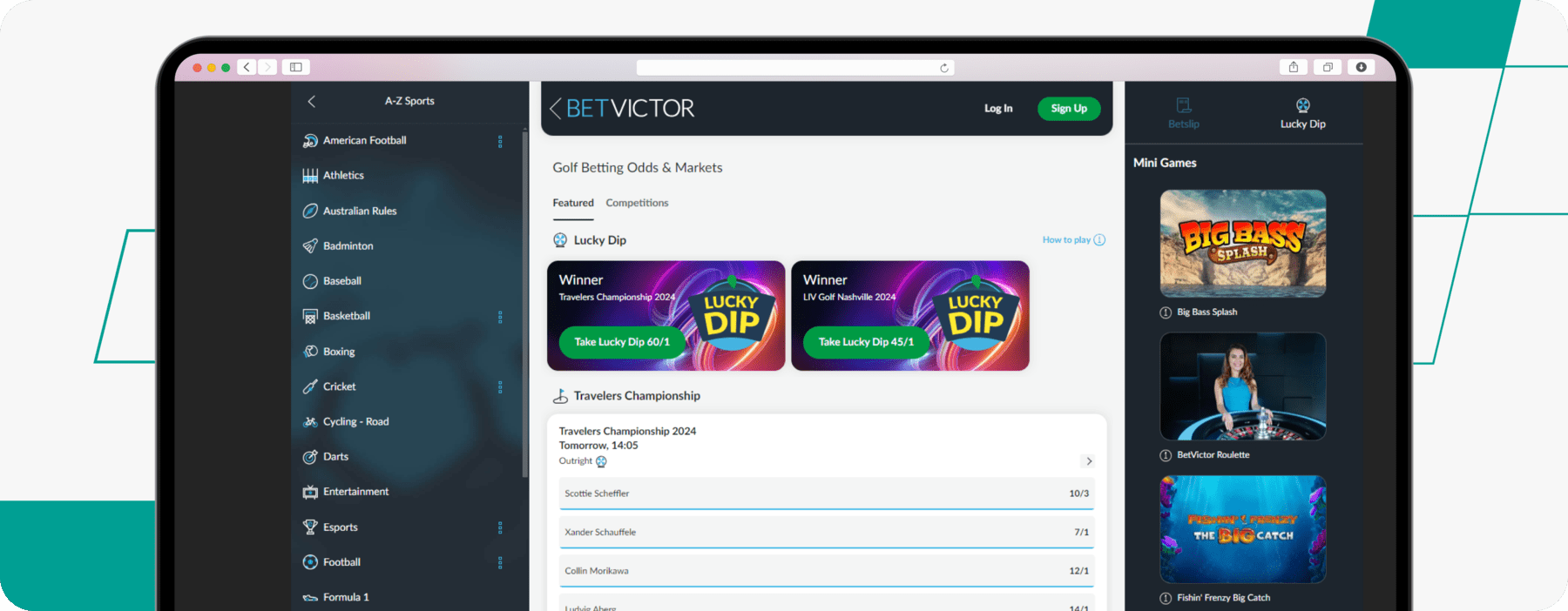 betvictor golf betting desktop screenshot