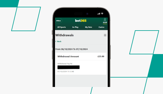 bet365 withdrawal amount on app