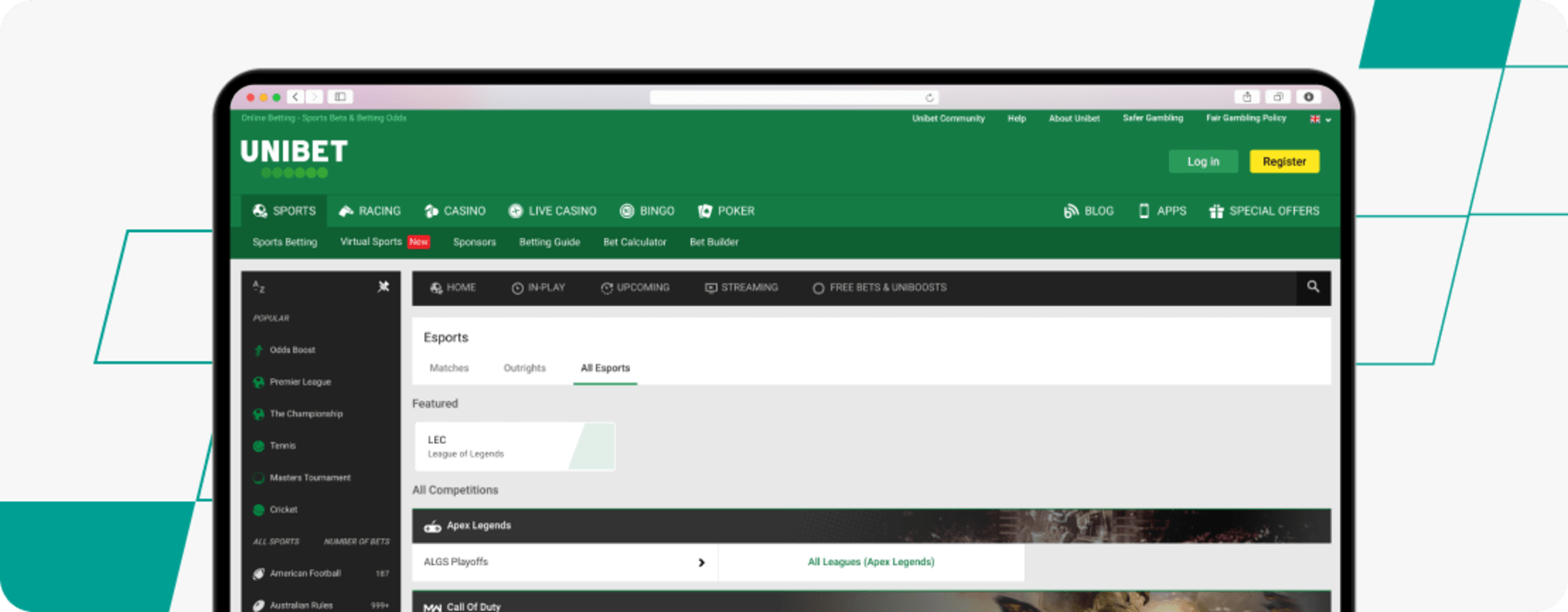 Unibet eSport Betting desktop screenshot