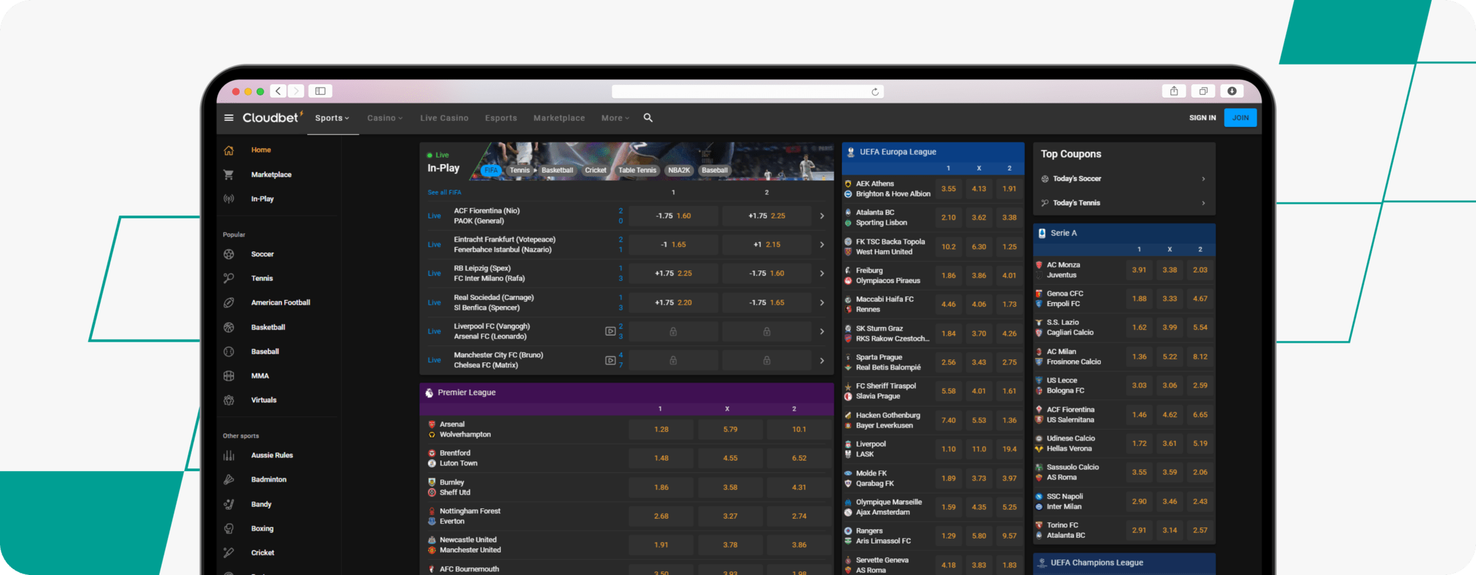 cloudbet sportsbook screenshot desktop