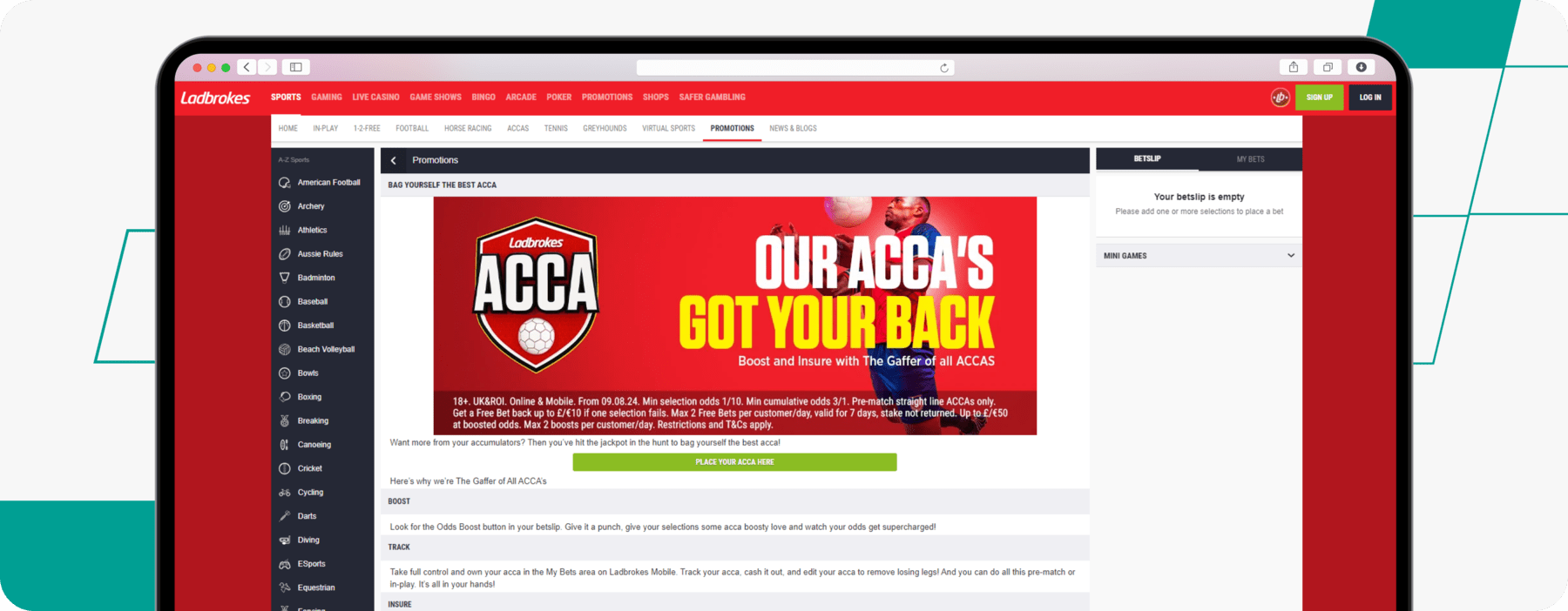 screenshot of ladbrokes acca offer