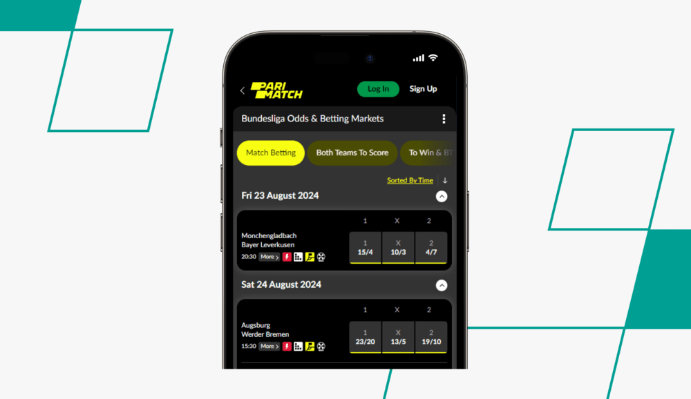 screenshot showing parimatch bundesliga markets