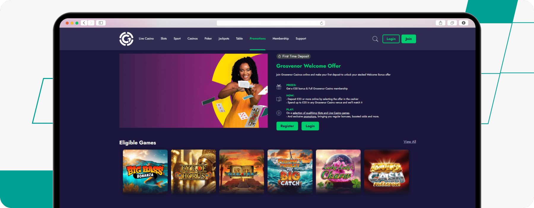 screenshot of grosvenor's casino welcome offer